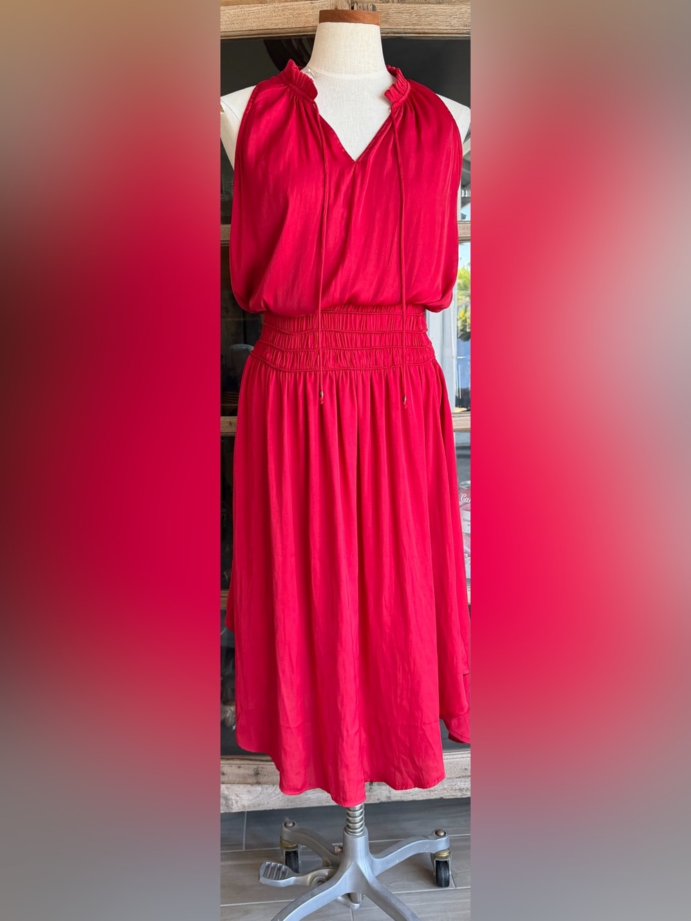Women's Sleeveless Red Halter Midi Dress
